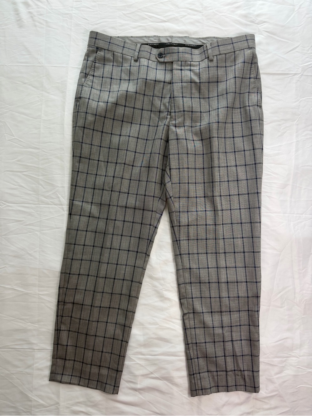 Men's Italian Gray Windowpane Dress Pants 38W